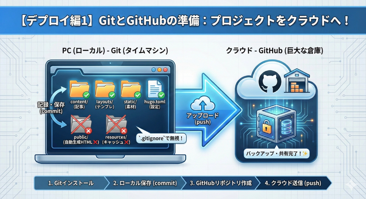 【Hugoデプロイ編1】Git/GitHubの初期設定とリモートリポジトリへのプッシュ手順