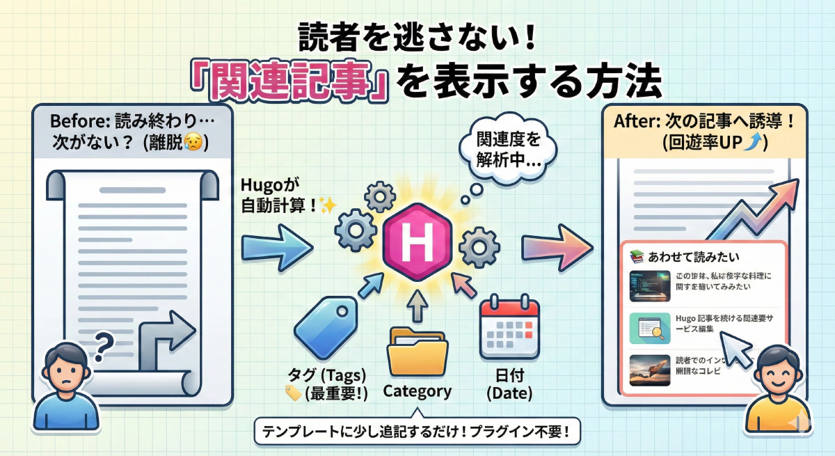 【Hugo機能】回遊率を上げる「関連記事(Related Content)」の自動表示と設定カスタマイズ