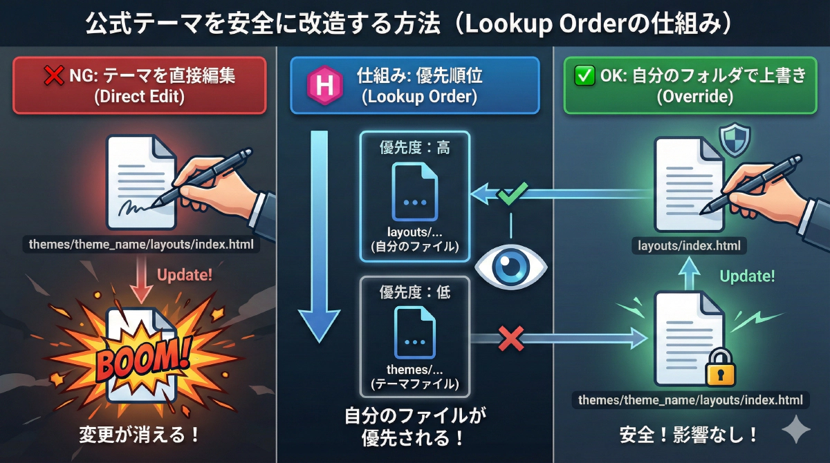公式テーマをインストールして「安全に」改造する方法